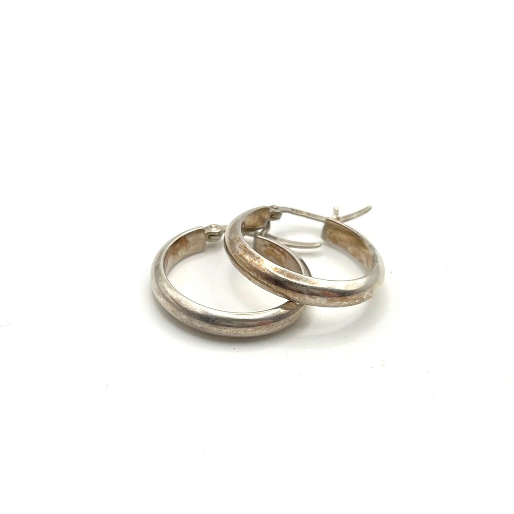 925 Sterling Silver Small Polished Hoop Earrings‎ Latch Back Closure SA Stamp